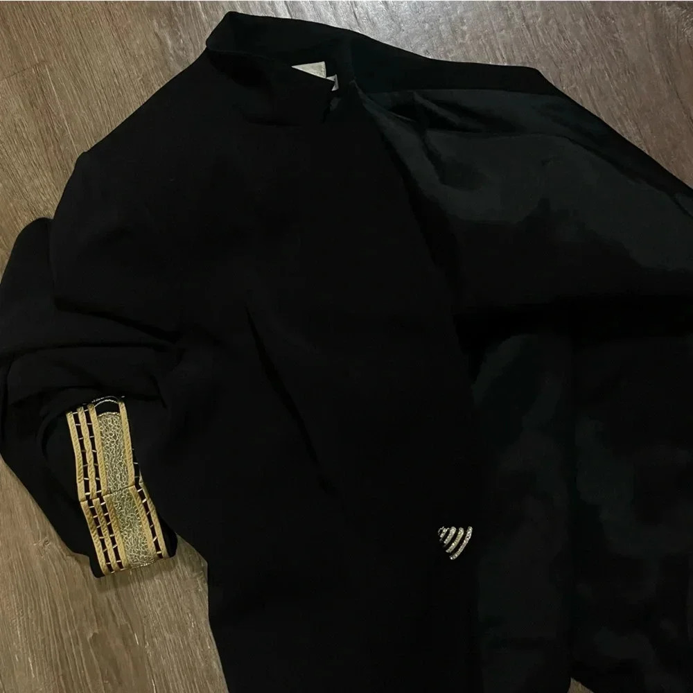 Louise Ricci jeweled black one button blazer plus size gold embroidery - Picture 7 of 11